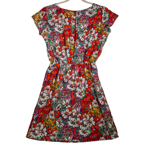 Asos Mini Dress Womens Size 4 Red Floral Elastic Waist Lightweight Boho - Picture 10 of 16